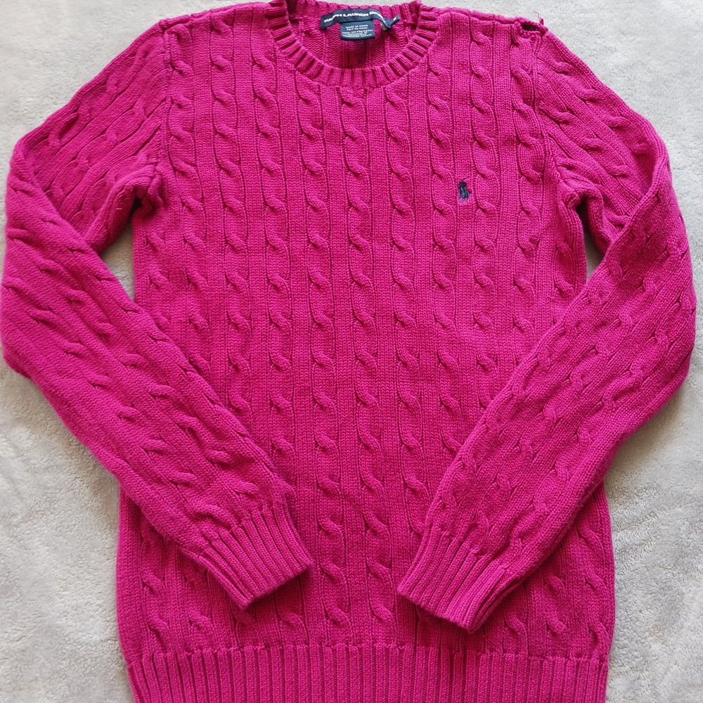 Ralph Lauren Men’s Fuchsia Cable-Knit Crewneck Sweater